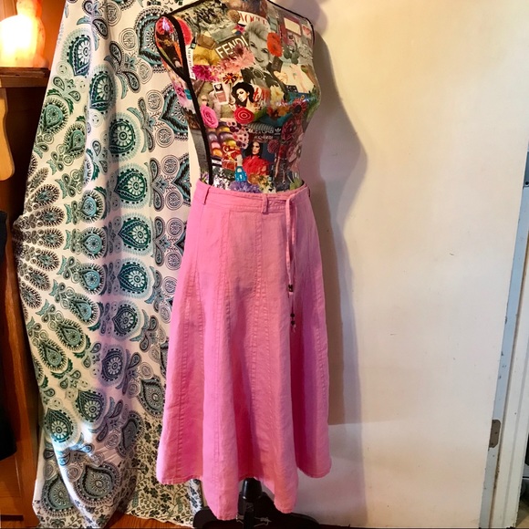 Liz Claiborne Dresses & Skirts - 🧁 Solid Pink Calf Length 100% Linen Zip Up Skirt